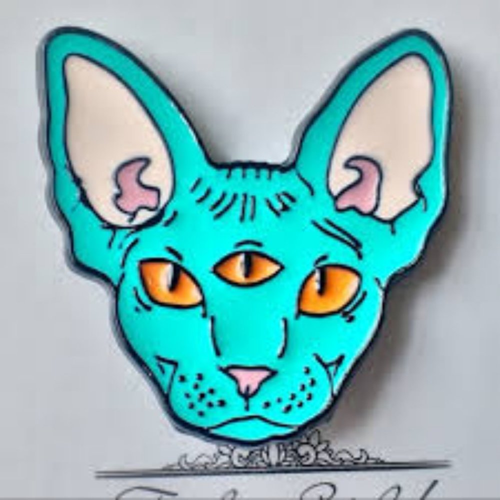 Green hairless Cat Pin 💚🐈